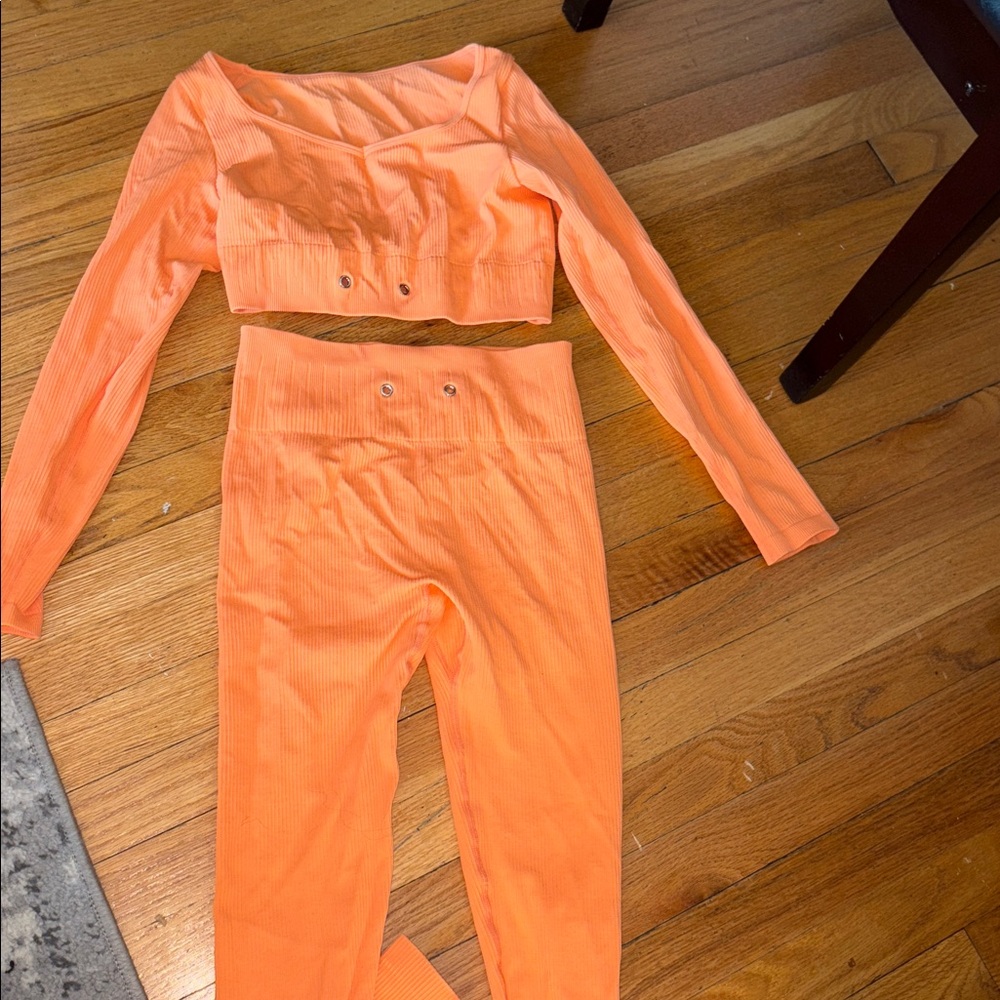 Orange Ribbed Two-Piece Workout Set - Picture 2 of 5